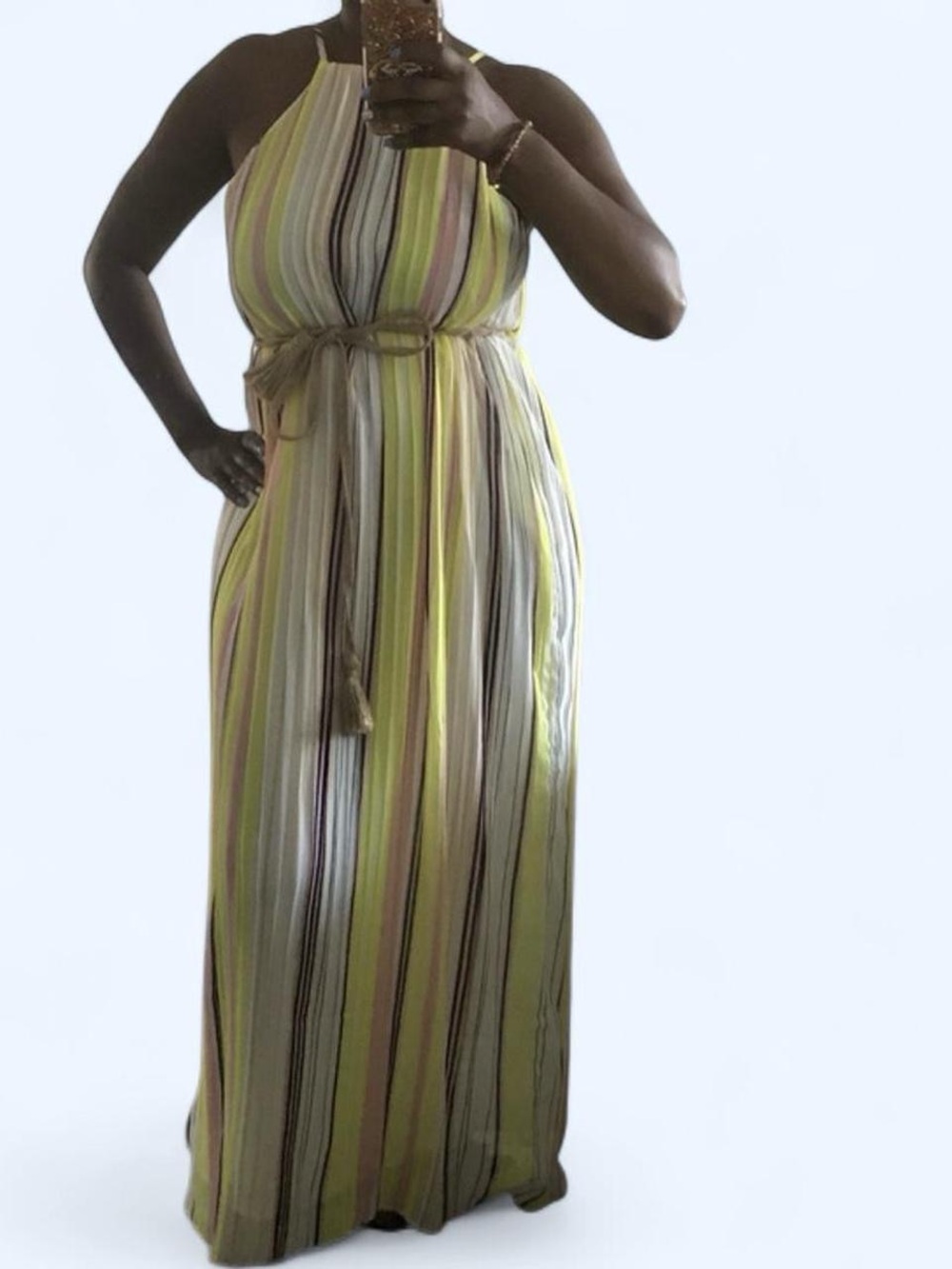 Forever 21 Striped Halter Maxi Dress in Lime, Pastel Pink & Cream